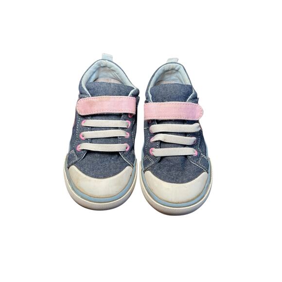 See Kai Run Girl 12.5 Kristin Chambray Denim Blue Pastel Rainbow Sneakers - Picture 3 of 12